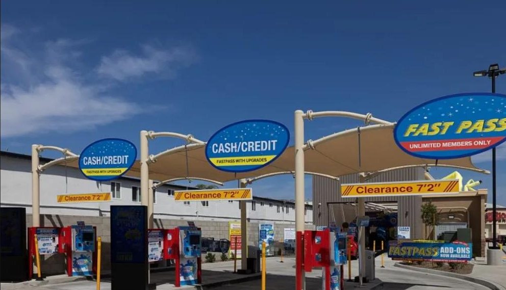 Super Star Car Wash pay-station canopies with branded signage